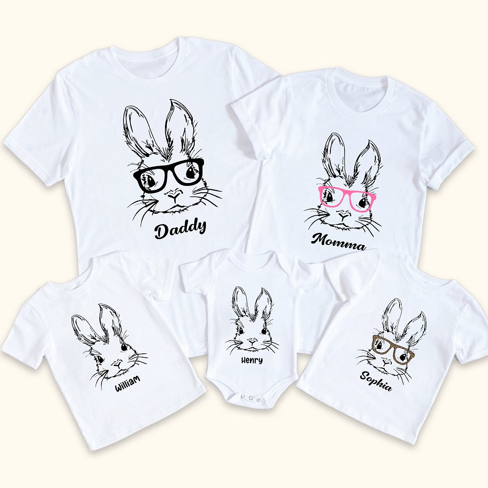 T-shirt ou Onesie pour Bébé Vêtements de Famille Personnalisés avec Motif de Lapin et Nom Cadeau de Pâques pour Parents Famille