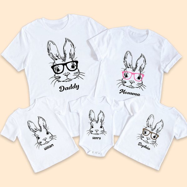 Personalized Cute Bunny Pattern Name Easter T-shirt Baby Onesies Parent-Children Clothing Easter Gift for Family