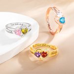 Personalisierte Versprechen Ring Doppelherz Geburtsstein mit Text Gravur Valentinstag Geschenk für Liebespaar Damen