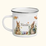 Tasse Émaillée 350 ml Personnalisée avec Nom Style Lapins Cadeau de Pâques pour Enfant