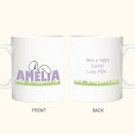 Personalized Lovely Easter Rabbit Ears 11oz 15oz White Ceramic Mug with Name Easter Birthday Gift for Kids