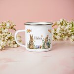 Tasse Émaillée 350 ml Personnalisée avec Nom Style Lapins Cadeau de Pâques pour Enfant