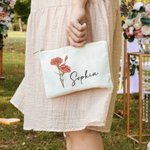 Personalizada Acuarela Línea Dibujo Nacimiento Flor Algodón Lino Cosmética Bolsa con Nombre Cumpleaños Boda Regalo para Mujeres
