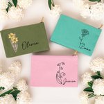 Personalizada Acuarela Línea Dibujo Nacimiento Flor Algodón Lino Cosmética Bolsa con Nombre Cumpleaños Boda Regalo para Mujeres