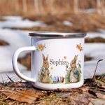 Tasse Émaillée 350 ml Personnalisée avec Nom Style Lapins Cadeau de Pâques pour Enfant