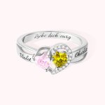 Personalisierte Versprechen Ring Doppelherz Geburtsstein mit Text Gravur Valentinstag Geschenk für Liebespaar Damen
