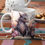 Personalised Floral Book Dragon Ceramic Mug with Name Coffee Cup Birthday Gift for Readers Dragon Lovers