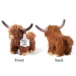 Giocattolo di peluche personalizzato Happy First Easter Brown Highland Cow con etichetta auricolare con nome Regalo di Pasqua per bambini amanti delle