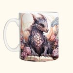 Personalised Floral Book Dragon Ceramic Mug with Name Coffee Cup Birthday Gift for Readers Dragon Lovers