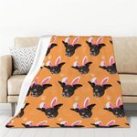 Personalized Bunny Ears Pet Photo Soft Fleece Blanket with Paw Print and Easter Eggs Multi-color Home Decor Birthday Easter Gift for Pet Lover Owner