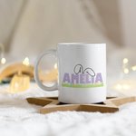 Personalized Lovely Easter Rabbit Ears 11oz 15oz White Ceramic Mug with Name Easter Birthday Gift for Kids