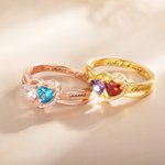 Personalisierte Versprechen Ring Doppelherz Geburtsstein mit Text Gravur Valentinstag Geschenk für Liebespaar Damen