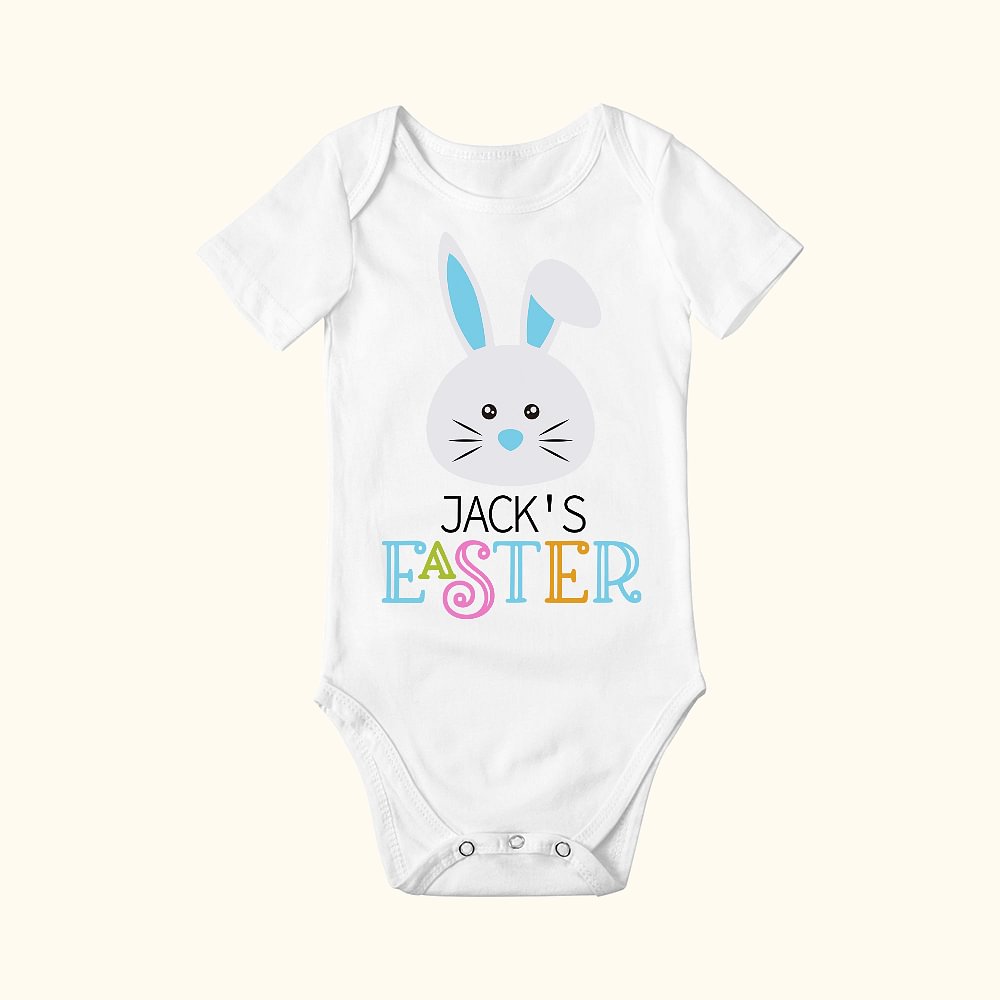 Onesie Bébé en Coton Personnalisé avec Nom Motif de Lapin Cadeau de Premières Pâques pour Bébé Nouveau-Né