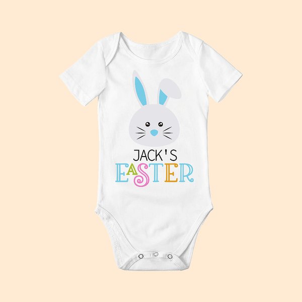 Personlig 100% bomull söt kanin baby onesie med text för den första påskgåvan för baby ny mamma