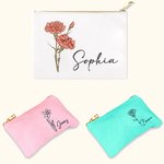 Personalizada Acuarela Línea Dibujo Nacimiento Flor Algodón Lino Cosmética Bolsa con Nombre Cumpleaños Boda Regalo para Mujeres
