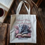 Personalised Floral Book Dragon Canvas Tote Bag with Name Birthday Gift for Readers Dragon Lovers