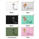 Personalizada Acuarela Línea Dibujo Nacimiento Flor Algodón Lino Cosmética Bolsa con Nombre Cumpleaños Boda Regalo para Mujeres