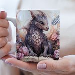 Personalised Floral Book Dragon Ceramic Mug with Name Coffee Cup Birthday Gift for Readers Dragon Lovers