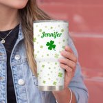 Gobelet Lucky Four Leaf Clover 20oz/30oz personnalisé avec nom Cadeau d'anniversaire pour la famille et les amis à l'occasion de la Saint-Patrick