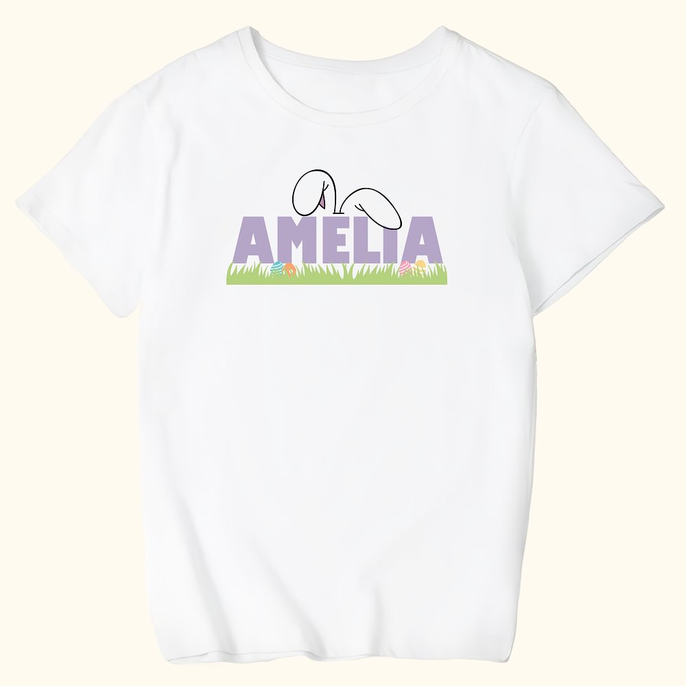 T-shirt Enfant en Coton Motif Oreilles de Lapin et Nom Personnalisé Cadeau Anniversaire Pâques pour Enfants