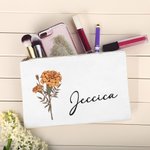 Personalizada Acuarela Línea Dibujo Nacimiento Flor Algodón Lino Cosmética Bolsa con Nombre Cumpleaños Boda Regalo para Mujeres