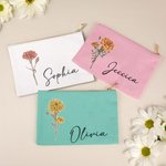 Personalizada Acuarela Línea Dibujo Nacimiento Flor Algodón Lino Cosmética Bolsa con Nombre Cumpleaños Boda Regalo para Mujeres