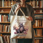 Personalised Floral Book Dragon Canvas Tote Bag with Name Birthday Gift for Readers Dragon Lovers