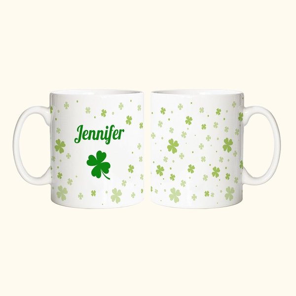 Personalized 11oz/15oz Irish Clover Shamrock Ceramic Mug with Name St. Patrick's Day Gift for Family Friend