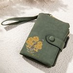 Personalized Birth Flower Bouquet Leather Tri-Fold Wristlet Wallet with Card Holder Birthday Bridal Party Gift for Her