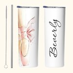 Bicchierino magro da 20 oz con nome e cannuccia Regalo di compleanno per ragazze ballerine, personalizzato con scarpette da ballo rosa
