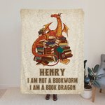 Couverture de Dragon Thème de Lecture Décoration Rétro Personnalisée avec Nom Cadeau d'Anniversaire pour Amateur de Livres pour Maison