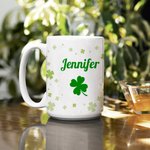 Personalized 11oz/15oz Irish Clover Shamrock Ceramic Mug with Name St. Patrick's Day Gift for Family Friend