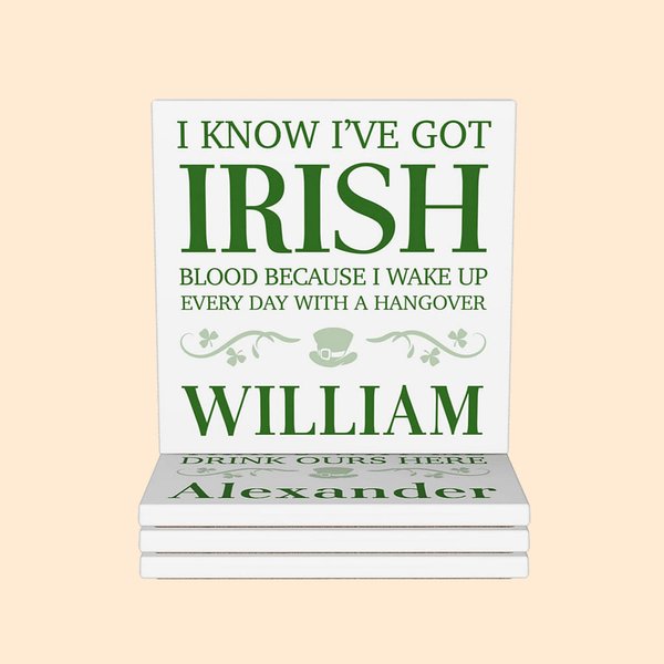 Gepersonaliseerde Ierse Quotes Set van 2 vierkante keramische onderzetters met naam St. Patrick's Day Housewarming Gift voor Kelten Ierse familie