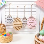 Plaque Œuf de Pâques en Bois Décoration Personnalisée avec Nom Gravé Cadeau de Pâques pour Enfant