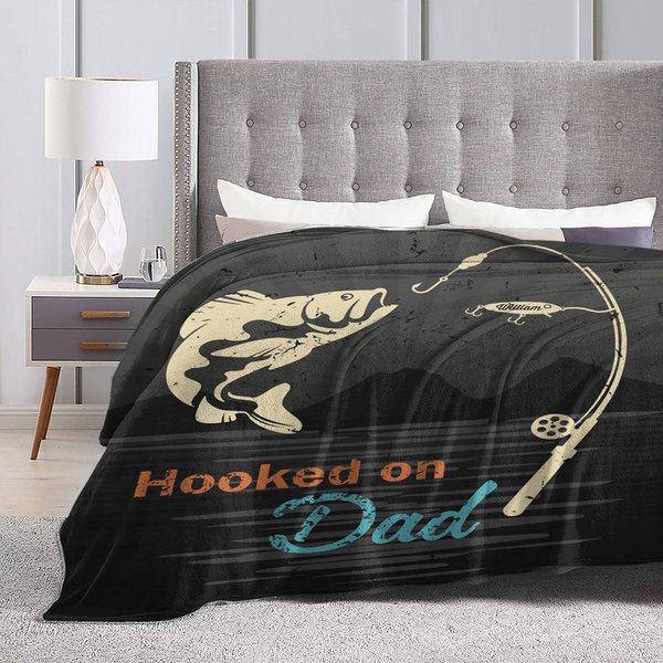Gepersonaliseerde Hooked on Fishing Zachte Deken met Kindernamen Vaderdag Verjaardagscadeau voor Mannen