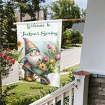 Personalized Welcome to Spring Garden Flag with Name Little Gnome Yard Porch Decoration Housewarming Holiday Gift for Gardening Lovers Goblin Fans
