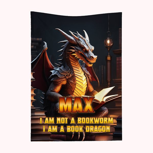 Couverture en Flanelle ou Sherpa Personnalisée avec Nom Motif Dragon de Lecture Cadeau d'Anniversaire pour Amateur de Lecture