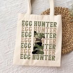 Personalized Camouflage Egg Hunter Canvas Tote Bag Reusable Easter Bunny Shopping Essential Gift for Family Friend