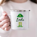 Personalized Four Leaf Clover 11oz Enamel Mug Camping Cup with Name St. Patrick’s Day Gift for Kids
