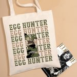 Personalized Camouflage Egg Hunter Canvas Tote Bag Reusable Easter Bunny Shopping Essential Gift for Family Friend