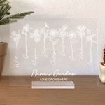 Plaque Acrylique Personnalisée avec 1-15 Noms et Fleurs de Naissance Thème Love Grows Here Cadeau Anniversaire Fête pour Maman Grand-Mère