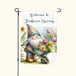 Personalized Welcome to Spring Garden Flag with Name Little Gnome Yard Porch Decoration Housewarming Holiday Gift for Gardening Lovers Goblin Fans