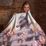 Personalised Floral Book Dragon Soft Blanket with Name Birthday Gift for Readers Dragon Lovers