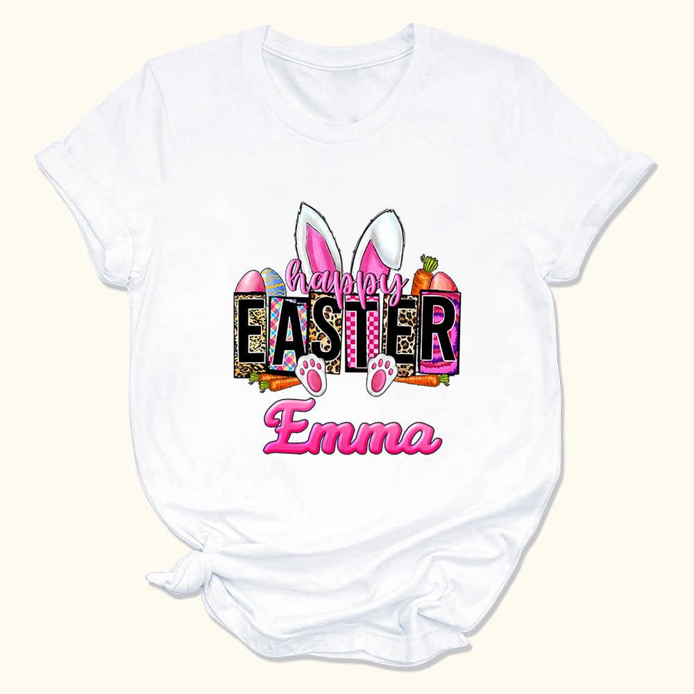 T-shirt Lapin Oeufs de Pâques Onesie ou T-shirt Adulte Personnalisé avec Nom Cadeau pour Bébé Enfant Nouveaux Parents