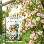 Personalized Welcome to Spring Garden Flag with Name Little Gnome Yard Porch Decoration Housewarming Holiday Gift for Gardening Lovers Goblin Fans