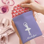Personalizzato Ballerina Silhouette PU Pelle Piccolo Squeeze Pouch impermeabile Auto chiusura Storage Bag con nome Regalo di compleanno per lei
