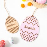 Plaque Œuf de Pâques en Bois Décoration Personnalisée avec Nom Gravé Cadeau de Pâques pour Enfant
