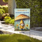 Personalized Welcome to Spring Garden Flag with Name Little Gnome Yard Porch Decoration Housewarming Holiday Gift for Gardening Lovers Goblin Fans