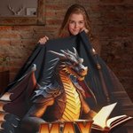 Personalized Book Dragon Soft and Warm Blanket with Name Reading Theme Home Decoration Birthday Gift for Readers Dragon Lovers