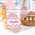 Plaque Œuf de Pâques en Bois Décoration Personnalisée avec Nom Gravé Cadeau de Pâques pour Enfant